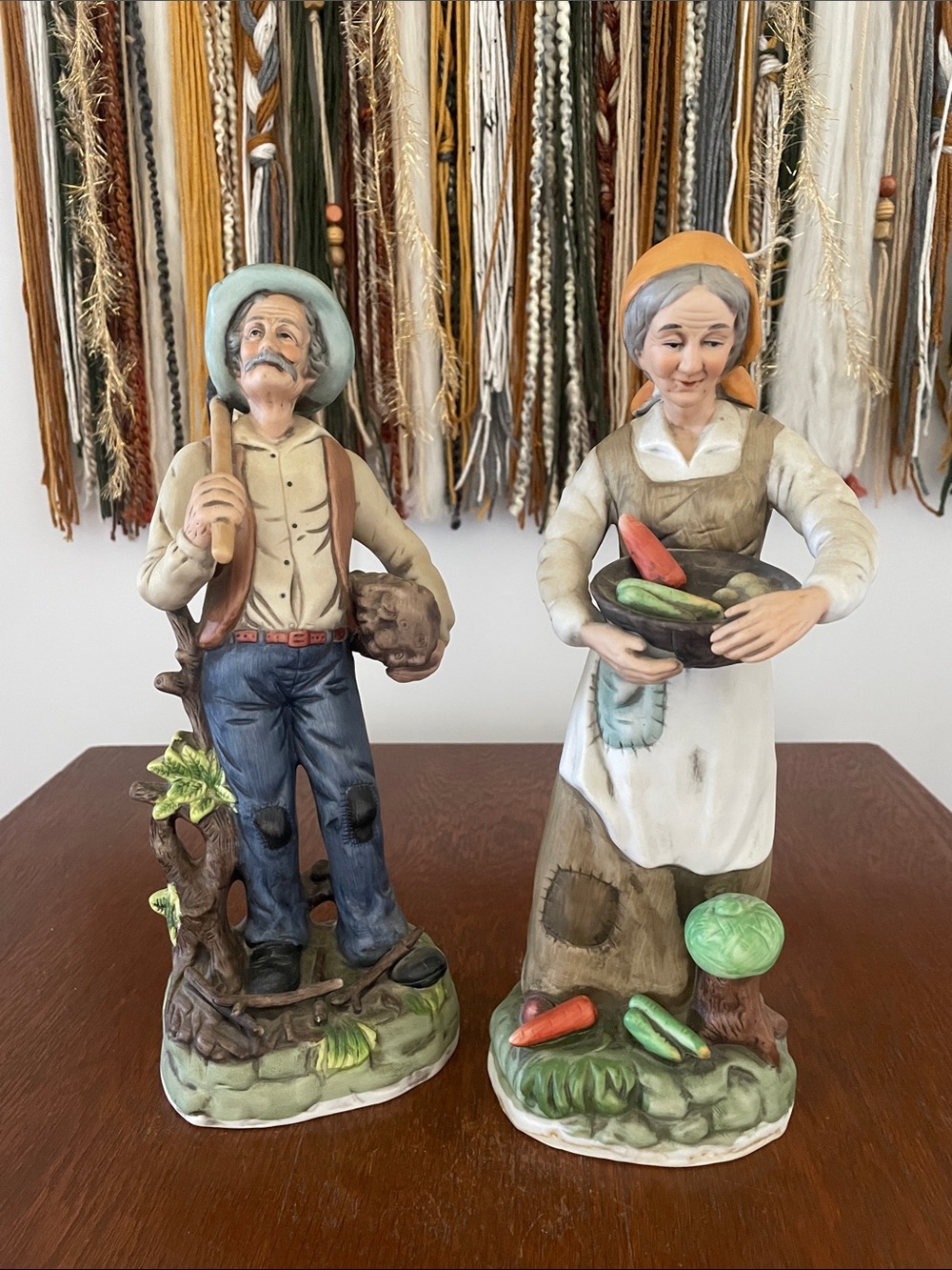 Hand-Painted Harvest Couple Figurine Set in Multicolor